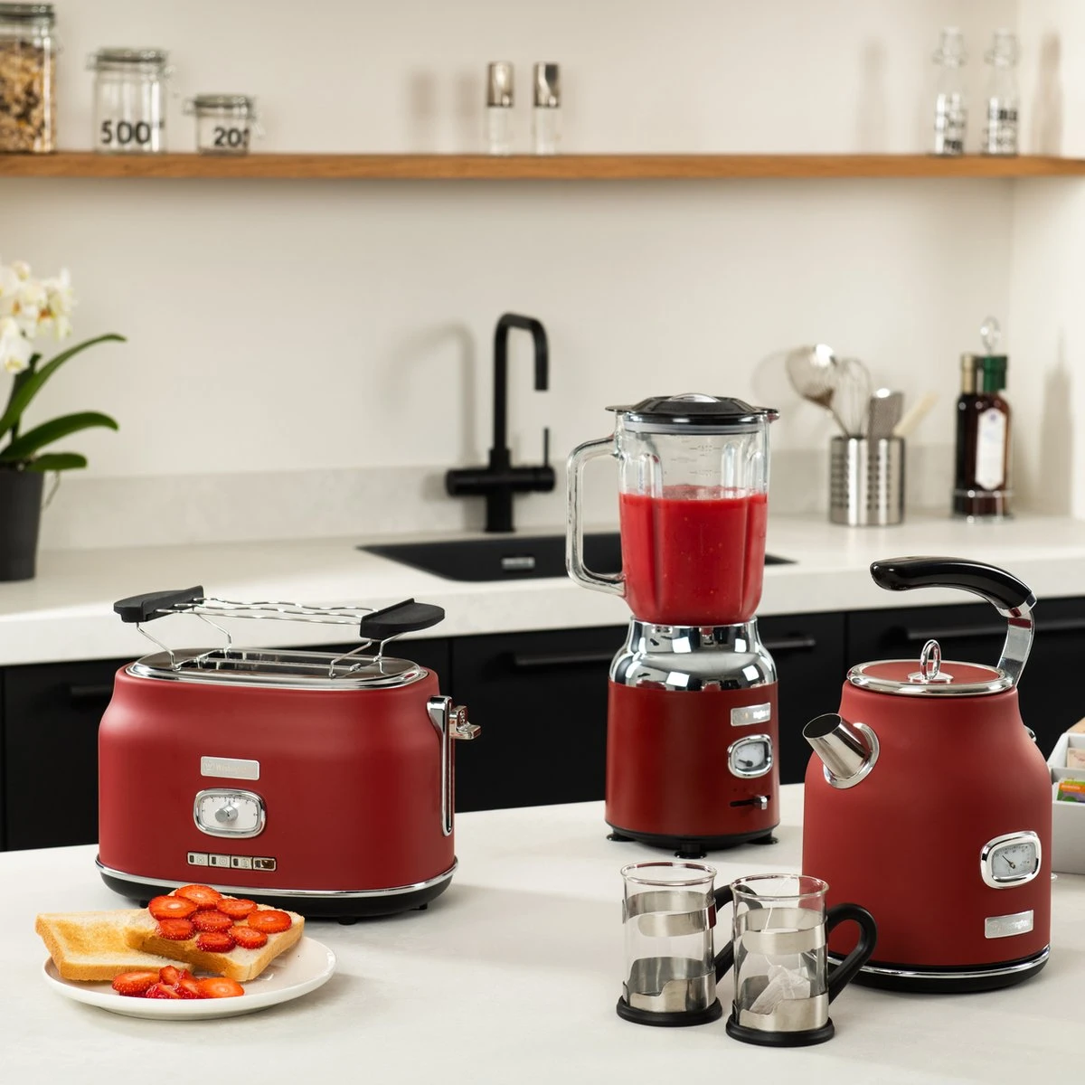 Westinghouse Retro Waterkoker + Broodrooster 2 Sleuven + Blender - Rood 10 Westinghouse Retro Waterkoker + Broodrooster 2 Sleuven + Blender - Rood - Afbeelding 10