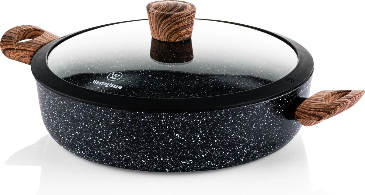 Westinghouse Pannenset Marble Wood (Braadpan + Hapjespan) ø 28 Cm - Inductie En Alle Andere Warmtebronnen 4 Westinghouse Pannenset Marble Wood (Braadpan + Hapjespan) ø 28 Cm - Inductie En Alle Andere Warmtebronnen - Afbeelding 4
