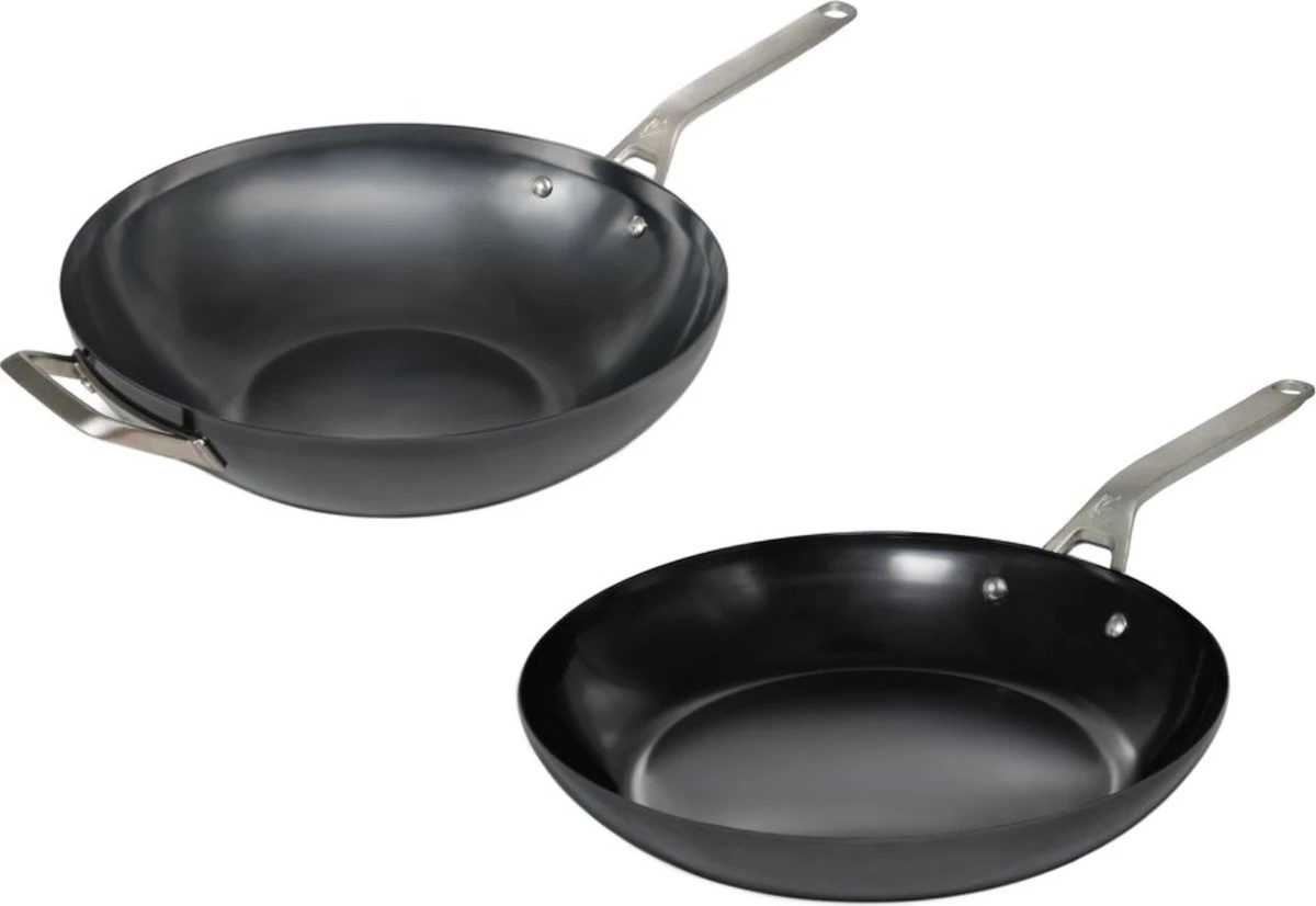 Saveur Selects Pannenset - Carbon Steel (Wokpan ø 35 Cm + Koekenpan ø 30 Cm) - Inductie En Alle Andere Warmtebronnen 1 Saveur Selects Pannenset - Carbon Steel (Wokpan ø 35 Cm + Koekenpan ø 30 Cm) - Inductie En Alle Andere Warmtebronnen