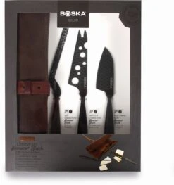 Boska Kaasmessenset Monaco+ Zwart - Met Lederen Hoes 14 Boska Kaasmessenset Monaco+ Zwart - Met Lederen Hoes -Alessi Verkoopwinkel 307089 Cheese Set Monaco Black1 verpakking