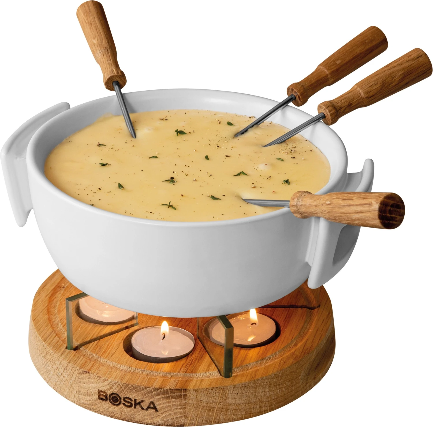 Boska Fondueset Twinkle - 4 Personen - Wit/bruin 1 Boska Fondueset Twinkle - 4 Personen - Wit/bruin