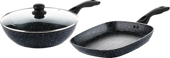 Westinghouse Pannenset Black Marble (Grillpan 28 Cm + Wokpan ø 30 Cm) - Inductie En Alle Andere Warmtebronnen 1 Westinghouse Pannenset Black Marble (Grillpan 28 Cm + Wokpan ø 30 Cm) - Inductie En Alle Andere Warmtebronnen