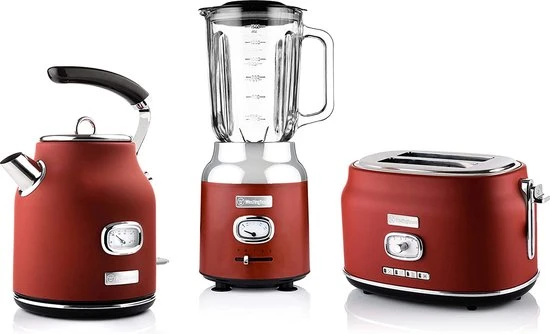 Westinghouse Retro Waterkoker + Broodrooster 2 Sleuven + Blender - Rood 1 Westinghouse Retro Waterkoker + Broodrooster 2 Sleuven + Blender - Rood