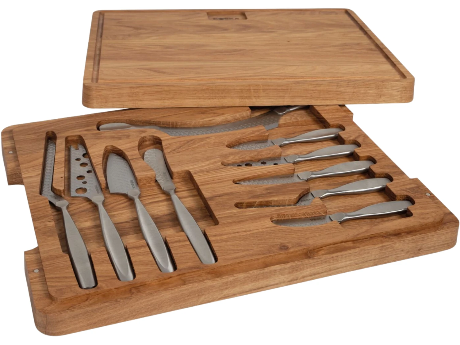 Boska Kaasset Ultimate Monaco+ (Eikenhouten Serveerplank & 10 RVS Kaasmessen) - 11 Delige Set 4 Boska Kaasset Ultimate Monaco+ (Eikenhouten Serveerplank & 10 RVS Kaasmessen) - 11 Delige Set - Afbeelding 4