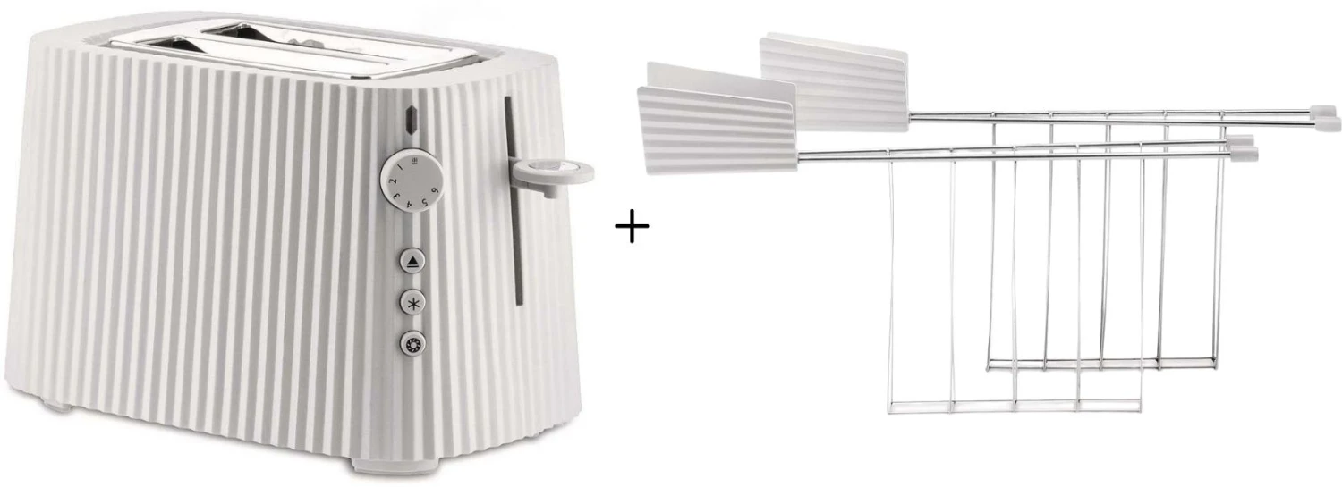 Alessi Broodrooster Plissé + Alessi Tostiklemmen Plissé - Wit - Michele De Lucchi 1 Alessi Broodrooster Plissé + Alessi Tostiklemmen Plissé - Wit - Michele De Lucchi