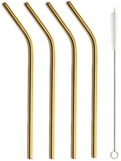 Sareva Herbruikbare Rietjes - Met Borstel - Goud - Gebogen - 4 Stuks 9 Sareva Herbruikbare Rietjes - Met Borstel - Goud - Gebogen - 4 Stuks -Alessi Verkoopwinkel Sareva Rietjes gebogen goud 1