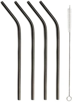 Sareva Herbruikbare Rietjes - Met Borstel - Zwart - Gebogen - 4 Stuks 9 Sareva Herbruikbare Rietjes - Met Borstel - Zwart - Gebogen - 4 Stuks -Alessi Verkoopwinkel Sareva Rietjes gebogen zwart