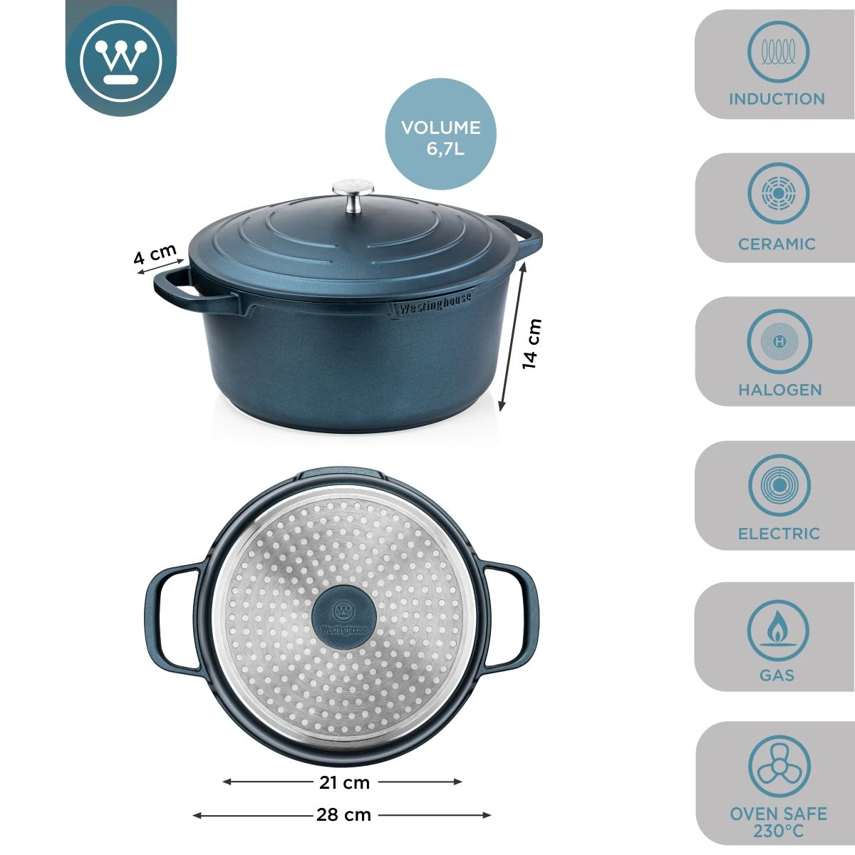 Westinghouse Braadpan Performance - Bravery Blue - ø 28 Cm / 6.7 Liter 6 Westinghouse Braadpan Performance - Bravery Blue - ø 28 Cm / 6.7 Liter - Afbeelding 6