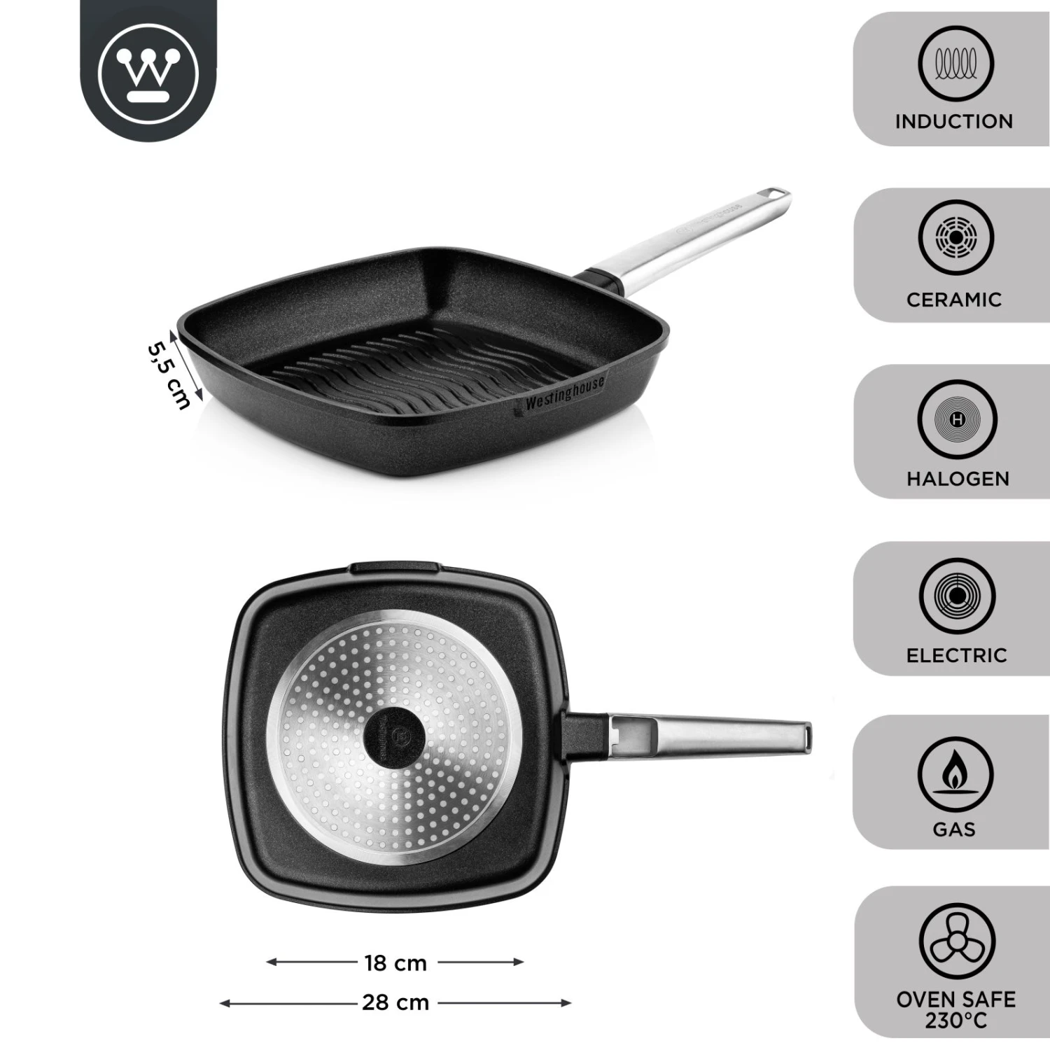 Westinghouse Grillpan Performance - Blissful Black - 28 X 28 Cm - Standaard Anti-aanbaklaag 3 Westinghouse Grillpan Performance - Blissful Black - 28 X 28 Cm - Standaard Anti-aanbaklaag - Afbeelding 3